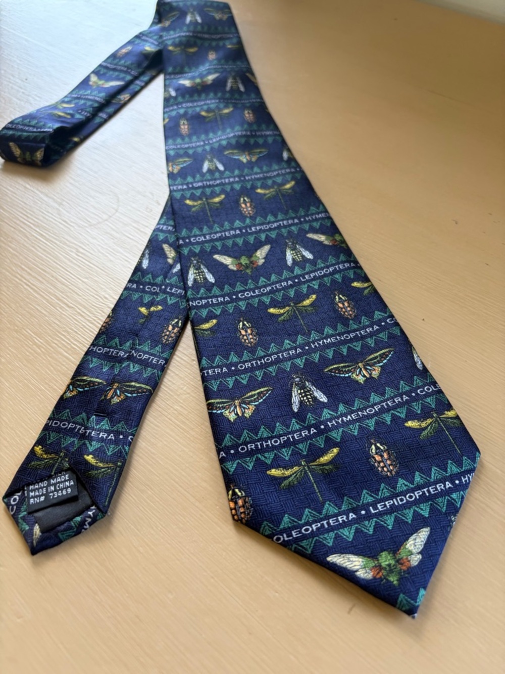 Vintage Navy Insect Pattern Silk Tie
